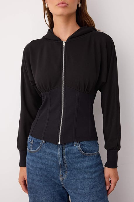 TRENDYOLMİLLA Women's Black Plain Long Fitted Sweatshirts - Image 2
