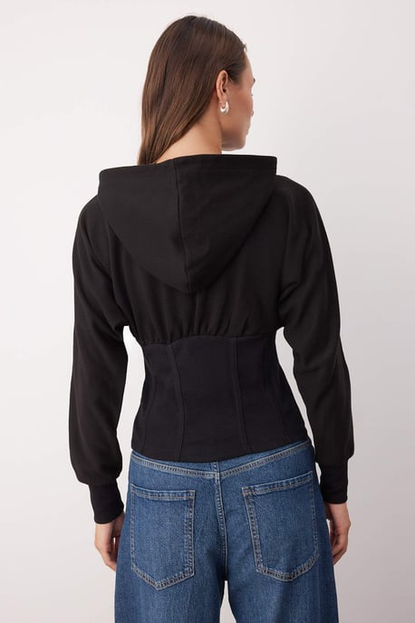 TRENDYOLMİLLA Women's Black Plain Long Fitted Sweatshirts - Image 3