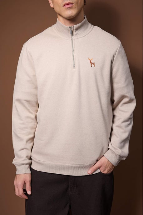 TRENDYOL MAN Men's Beige Plain Long Regular fit Sweatshirts - Image 2