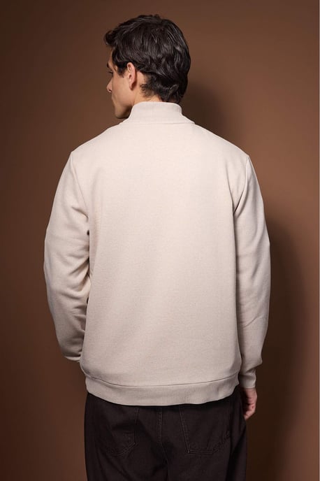TRENDYOL MAN Men's Beige Plain Long Regular fit Sweatshirts - Image 3