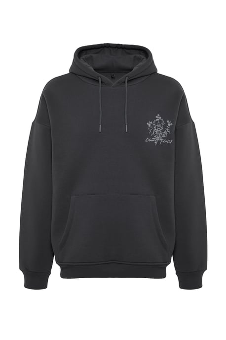 TRENDYOL MAN Men's Gray Floral Long Oversize Sweatshirts - Image 5