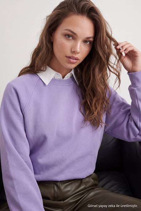 TRENDYOLMİLLA Dames Paars Effen Lang Oversized Sweatshirts - Image 1
