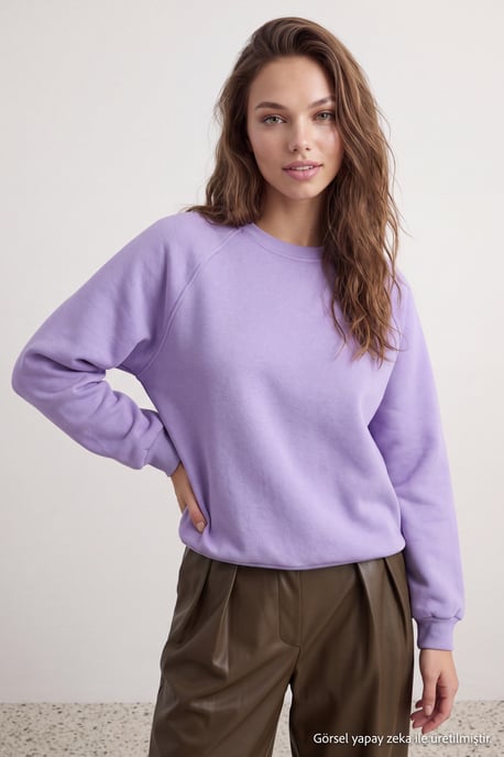 TRENDYOLMİLLA Dames Paars Effen Lang Oversized Sweatshirts - Image 2