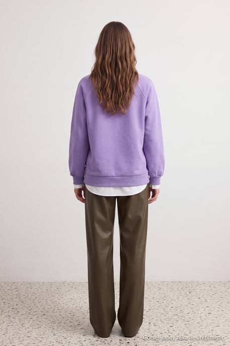 TRENDYOLMİLLA Dames Paars Effen Lang Oversized Sweatshirts - Image 3