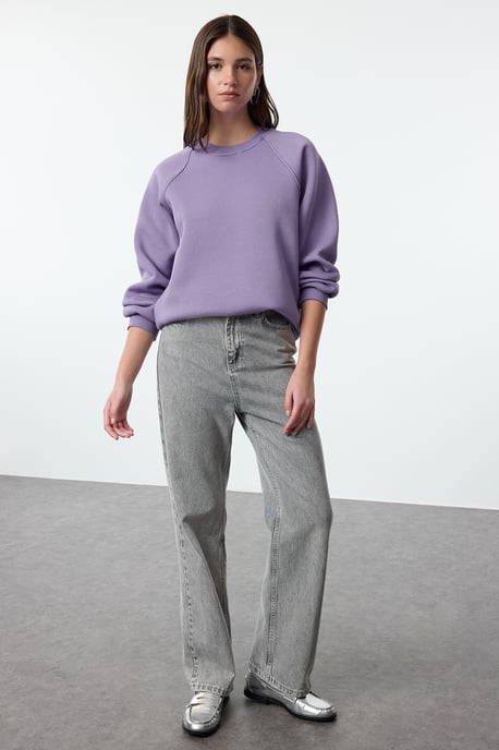 TRENDYOLMİLLA Dames Paars Effen Lang Oversized Sweatshirts - Image 5