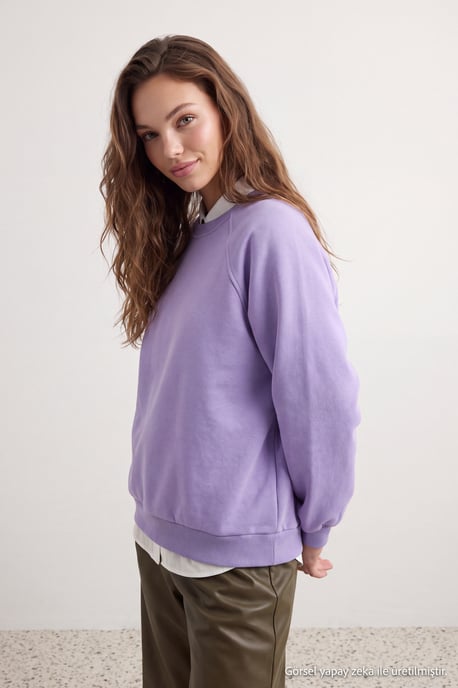 TRENDYOLMİLLA Dames Paars Effen Lang Oversized Sweatshirts - Image 6