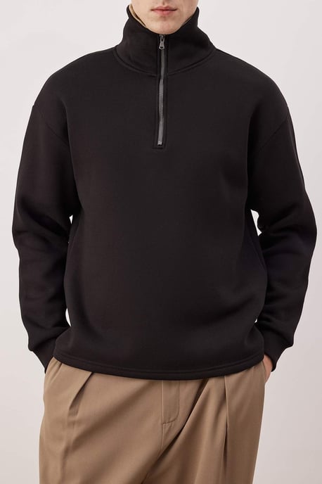 TRENDYOL MAN Herr Svart Färgblock Lång Oversize Sweatshirts - Image 3