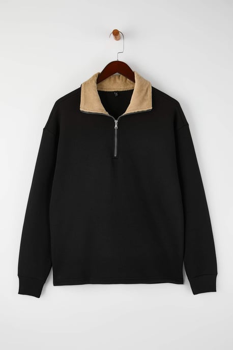 TRENDYOL MAN Herr Svart Färgblock Lång Oversize Sweatshirts - Image 5