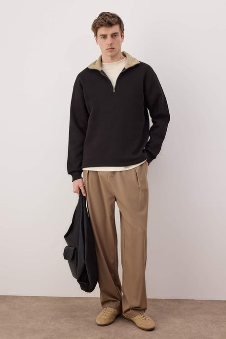 TRENDYOL MAN Herr Svart Färgblock Lång Oversize Sweatshirts - Image 6