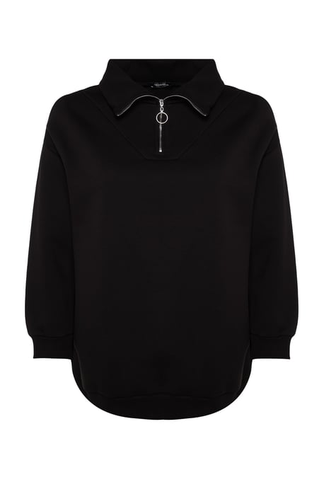 Trendyol Curve Dam Svart Enfärgad Lång Oversize Plus size Sweatshirts - Image 5