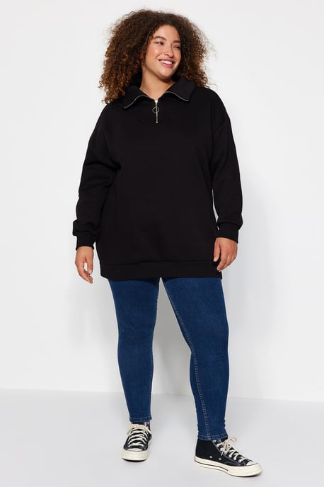 Trendyol Curve Dam Svart Enfärgad Lång Oversize Plus size Sweatshirts - Image 6