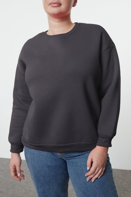 Trendyol Curve Dam Grå Enfärgad Lång Oversize Plus size Sweatshirts - Image 2