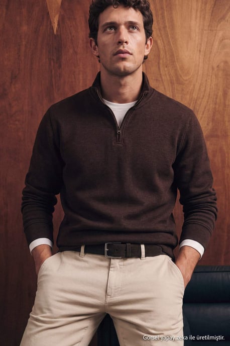 TRENDYOL MAN Herr Brun Enfärgad Lång Regular fit Sweatshirts - Image 1