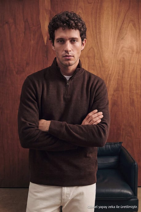 TRENDYOL MAN Herr Brun Enfärgad Lång Regular fit Sweatshirts - Image 2