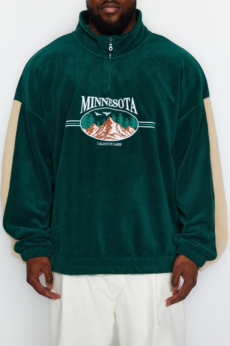 TRENDYOL MAN Men's Green Slogan Long Oversize Plus Size Sweatshirts - Image 3