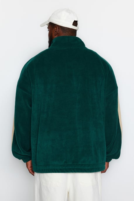 TRENDYOL MAN Men's Green Slogan Long Oversize Plus Size Sweatshirts - Image 5