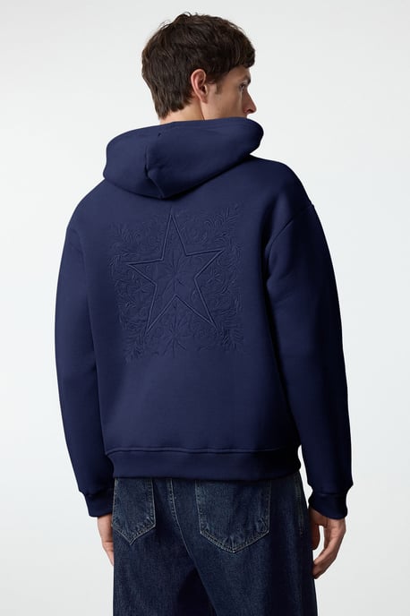 TRENDYOL MAN Men's Dark blue Slogan Long Oversize Sweatshirts - Image 2