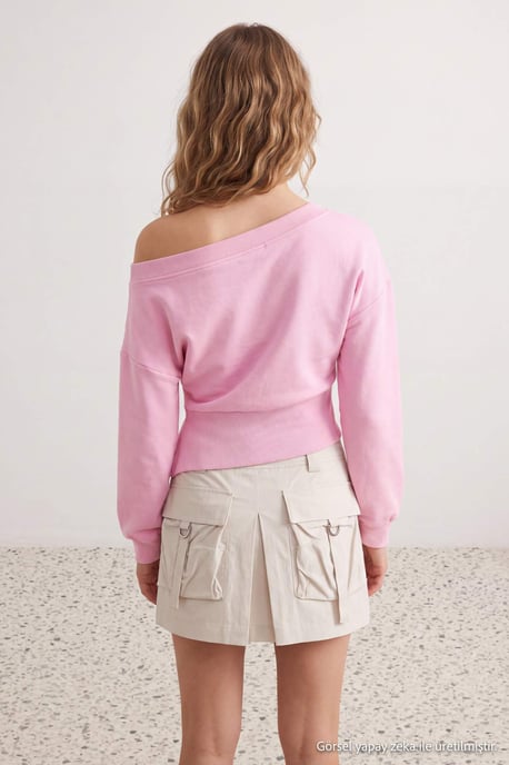 TRENDYOLMİLLA Dames Roze Effen Driekwart mouw Oversized Sweatshirts - Image 2