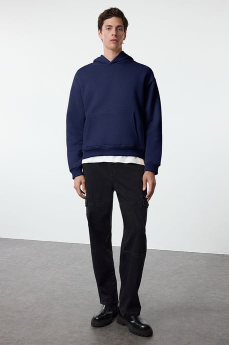 TRENDYOL MAN Men's Dark blue Slogan Long Oversize Sweatshirts - Image 5