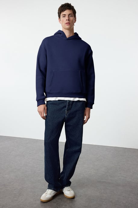 TRENDYOL MAN Men's Dark blue Slogan Long Oversize Sweatshirts - Image 6