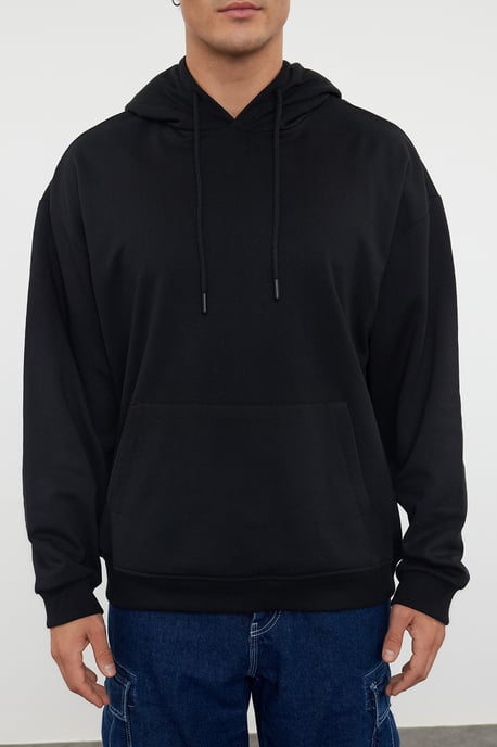 TRENDYOL MAN Herr Svart Enfärgad Lång Oversize Sweatshirts - Image 2
