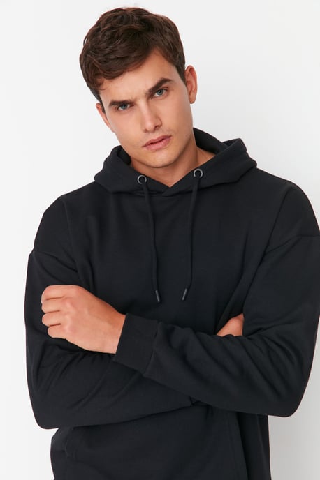 TRENDYOL MAN Herr Svart Enfärgad Lång Oversize Sweatshirts - Image 5