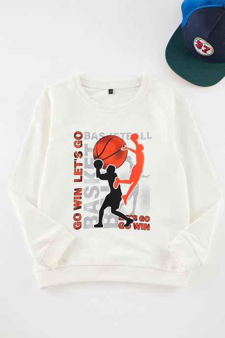 TRENDYOLKIDS Boys Ecru Slogan Long Regular fit Sweatshirts - Image 2