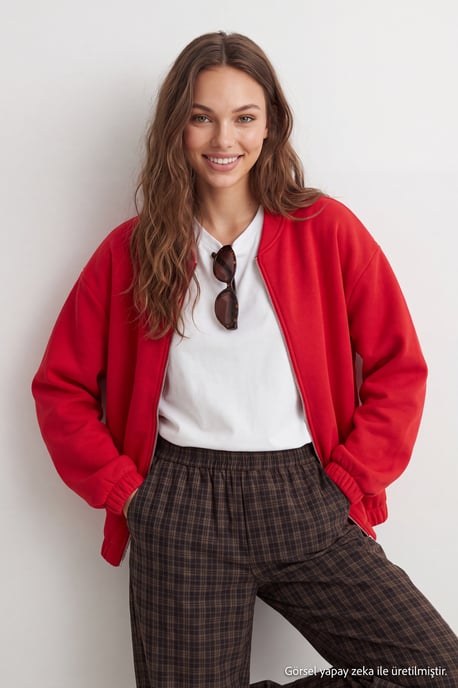TRENDYOLMİLLA Women's Red Plain Long Oversize Sweatshirts - Image 1