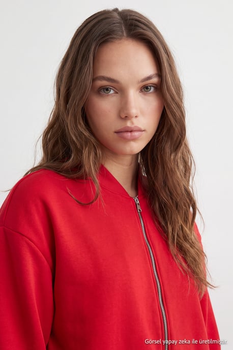 TRENDYOLMİLLA Women's Red Plain Long Oversize Sweatshirts - Image 2