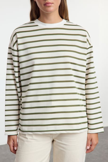 TRENDYOLMİLLA Dames Gestreept Lang Oversized Sweatshirts - Image 2