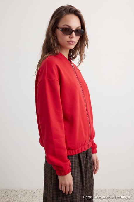 TRENDYOLMİLLA Women's Red Plain Long Oversize Sweatshirts - Image 6