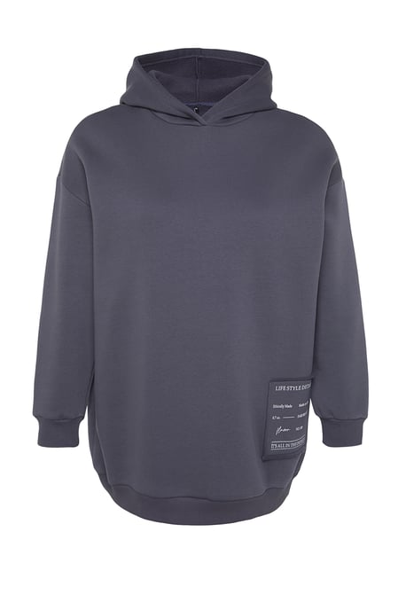 Trendyol Curve Dam Grå Slogan Lång Relaxed fit Plus size Sweatshirts - Image 5