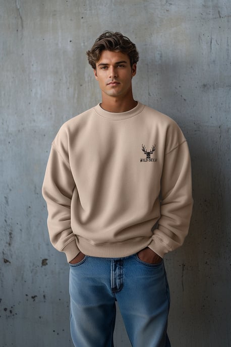 TRENDYOL MAN Herr Beige Djurmönster Lång Oversize Sweatshirts - Image 2