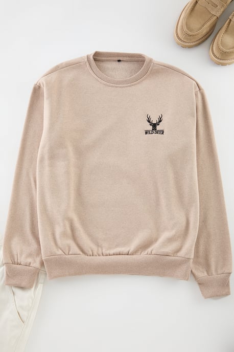 TRENDYOL MAN Herr Beige Djurmönster Lång Oversize Sweatshirts - Image 3