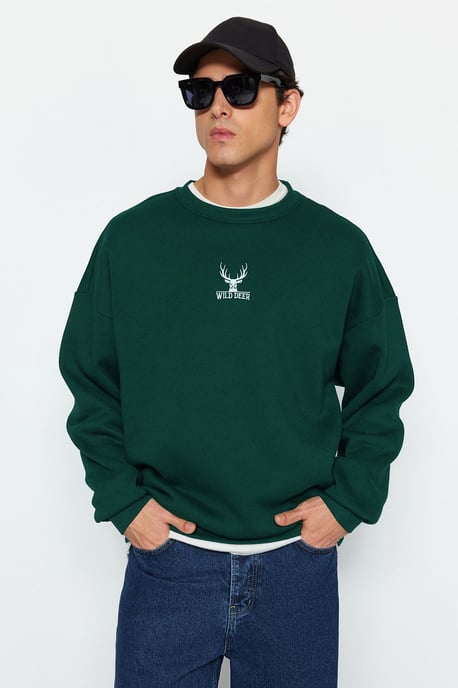 TRENDYOL MAN Herr Grön Djurmönster Lång Oversize Sweatshirts - Image 2