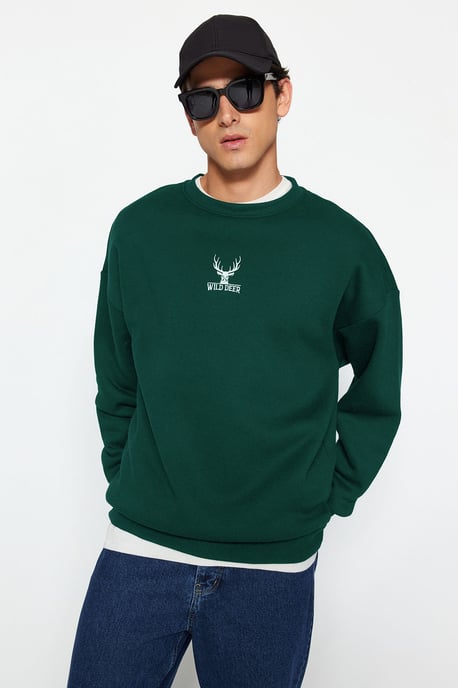 TRENDYOL MAN Herr Grön Djurmönster Lång Oversize Sweatshirts - Image 3