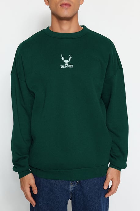 TRENDYOL MAN Herr Grön Djurmönster Lång Oversize Sweatshirts - Image 4