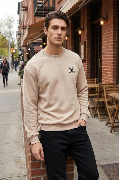TRENDYOL MAN Herr Beige Djurmönster Lång Oversize Sweatshirts - Image 6