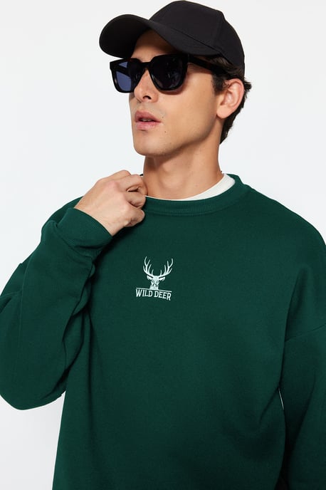 TRENDYOL MAN Herr Grön Djurmönster Lång Oversize Sweatshirts - Image 6