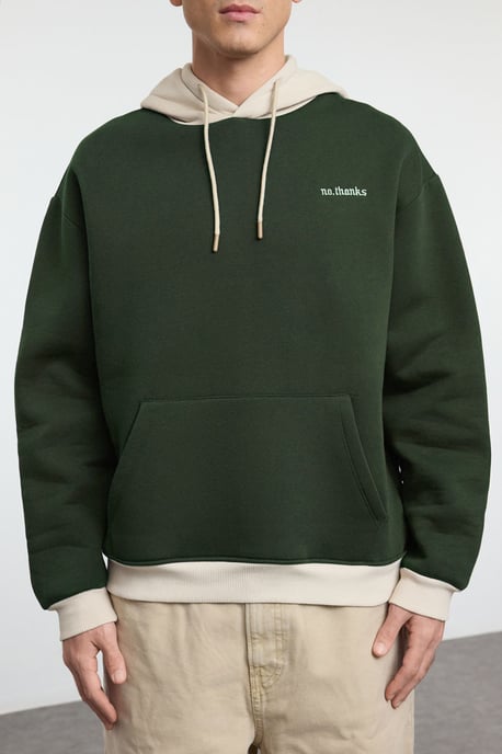 TRENDYOL MAN Men's Khaki Color block Long Oversize Sweatshirts - Image 2