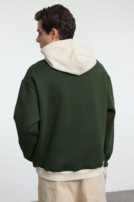 TRENDYOL MAN Men's Khaki Color block Long Oversize Sweatshirts - Image 3