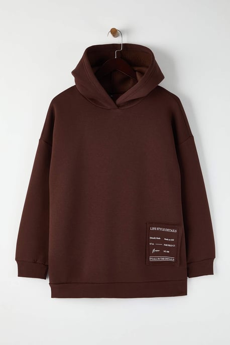 Trendyol Curve Dam Brun Slogan Lång Relaxed fit Plus size Sweatshirts - Image 4