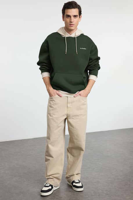 TRENDYOL MAN Men's Khaki Color block Long Oversize Sweatshirts - Image 6