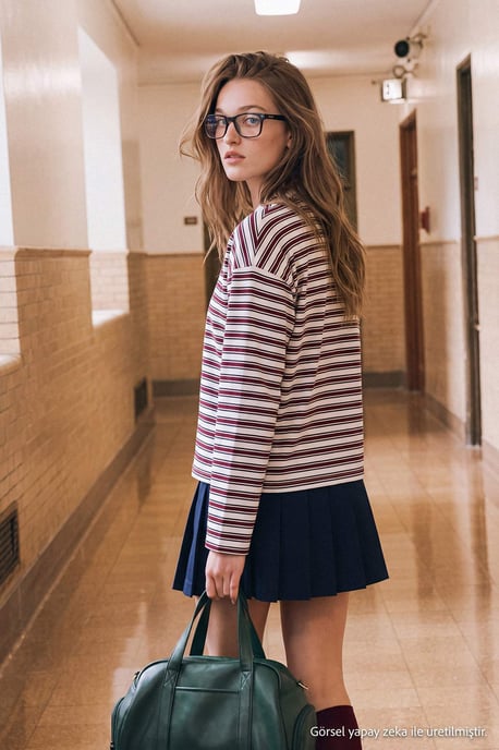 TRENDYOLMİLLA Dam Randig Lång Oversize Sweatshirts - Image 4