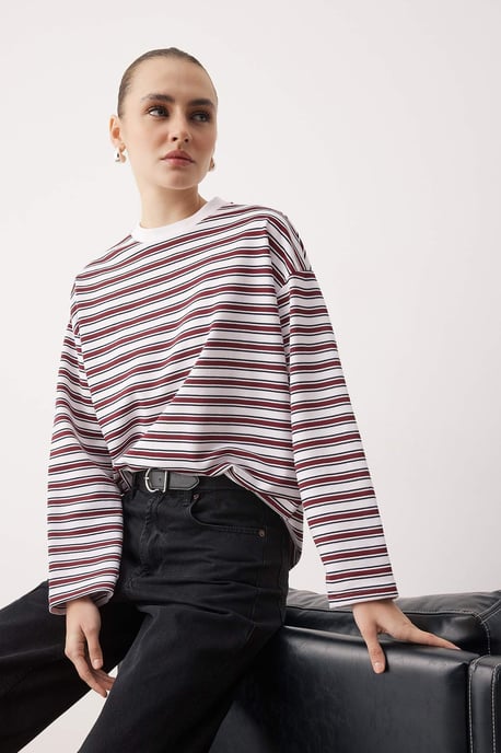 TRENDYOLMİLLA Dam Randig Lång Oversize Sweatshirts - Image 5