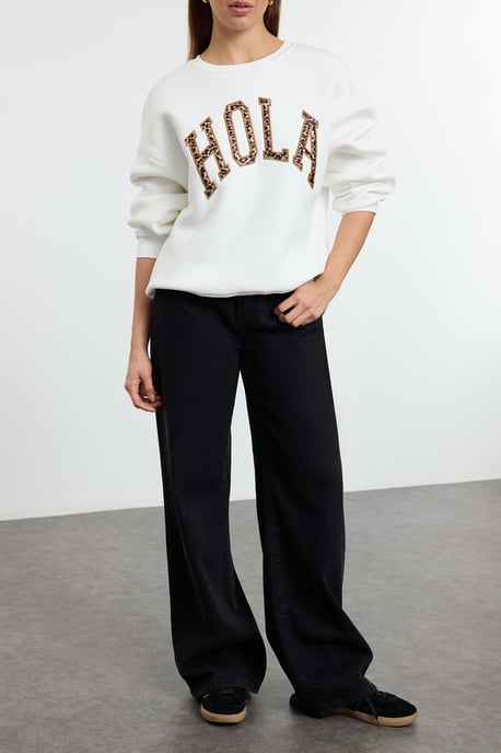TRENDYOLMİLLA Meisjes Ecru Slogan Lang Regular fit Sweatshirts - Image 6