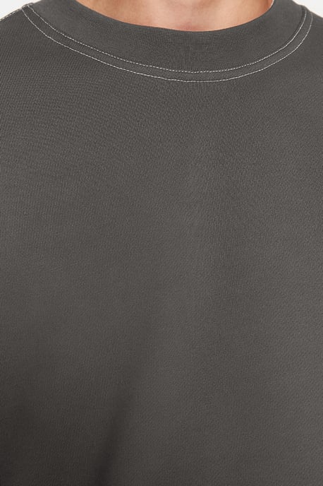 TRENDYOL MAN Men's Gray Plain Long Oversize Sweatshirts - Image 4