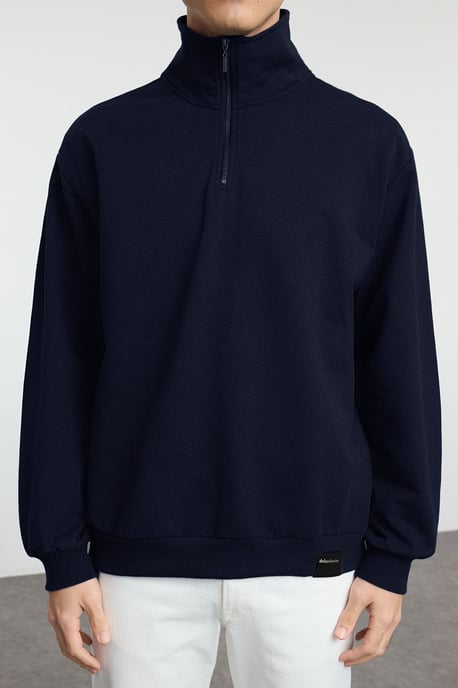 TRENDYOL MAN Men's Dark blue Slogan Long Oversize Sweatshirts - Image 2