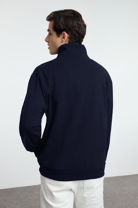 TRENDYOL MAN Men's Dark blue Slogan Long Oversize Sweatshirts - Image 3