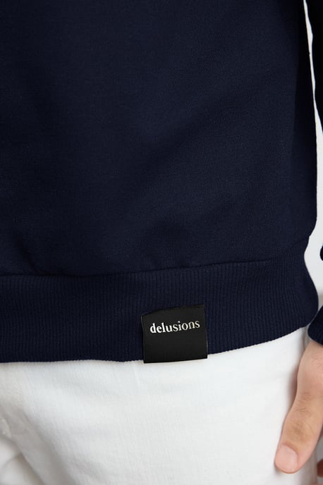 TRENDYOL MAN Men's Dark blue Slogan Long Oversize Sweatshirts - Image 4